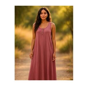 POL Oversized Maxi Dress Small Pink Sleeveless Henley Tank Textured Panels 48”